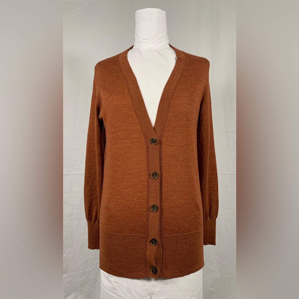 LOFT Rust Orange Wool Blend V-Neck‎ Cardigan - Size M